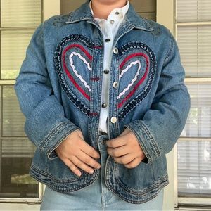 Heart design bead embroidered jean jacket